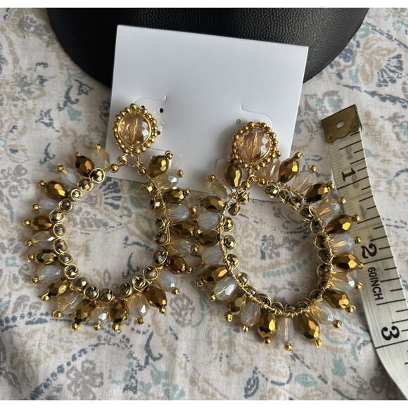 un Jewelry - Gold Tone Women Metal Rhinestone Large Crystal Warm Toned Chandelier Earrings